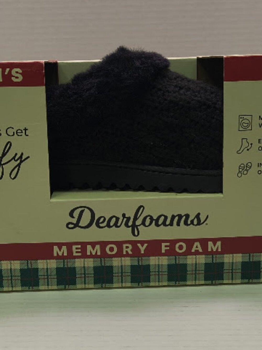 Dearfoams Memory Foam Women's Comfy Slipper Black Faux Fur Large Size 9-10